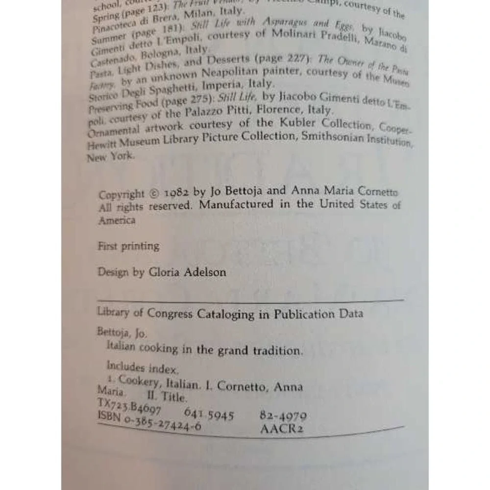 Italian Cooking in the Grand Tradition Cookbook Jo Bettoja Anna Cornetto
